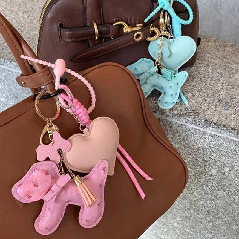 DIY Puppy Pendant Keychains Fashion Leather Dog KeyChain for Women Bag Pendant Car Keyring Clasp Key Chain Jewelry Gifts M251215