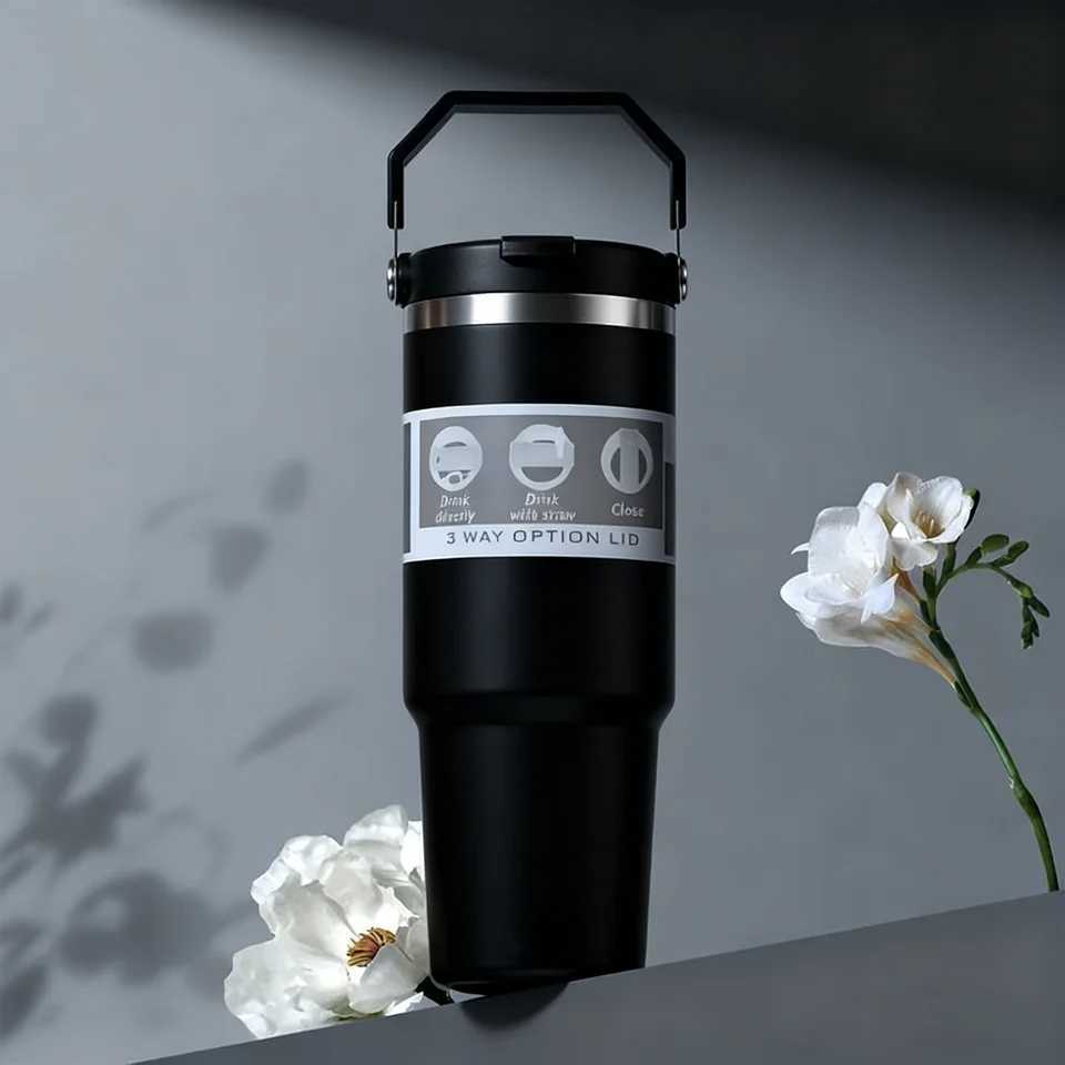 30oz Stainless Steel Vacuum Insulated Water Bottle With Handle Portable Coffee Mug Office Business Style Travel Thermos Bottle H251215