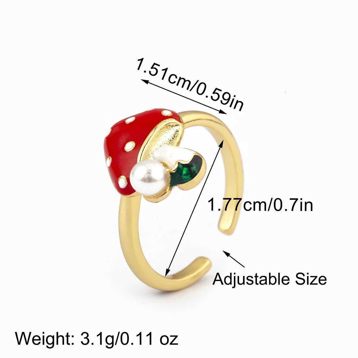 Nidin New Style Mushroom Shape Inlaid Zircon Pearl Enamel Drip Opening Adjustable Rings For Women Girl Cute Sweet Finger Jewelry M251215