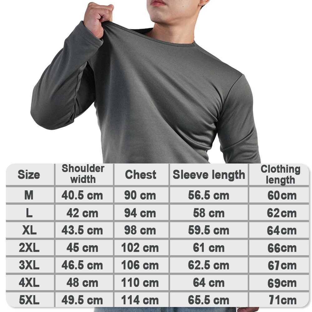 2pcs Winter Thermal Underwear Mens O Neck Fleece Bottoming Shirt Long Sleeved T Shirt Tops Solid Color Large Size Undershirt G251215
