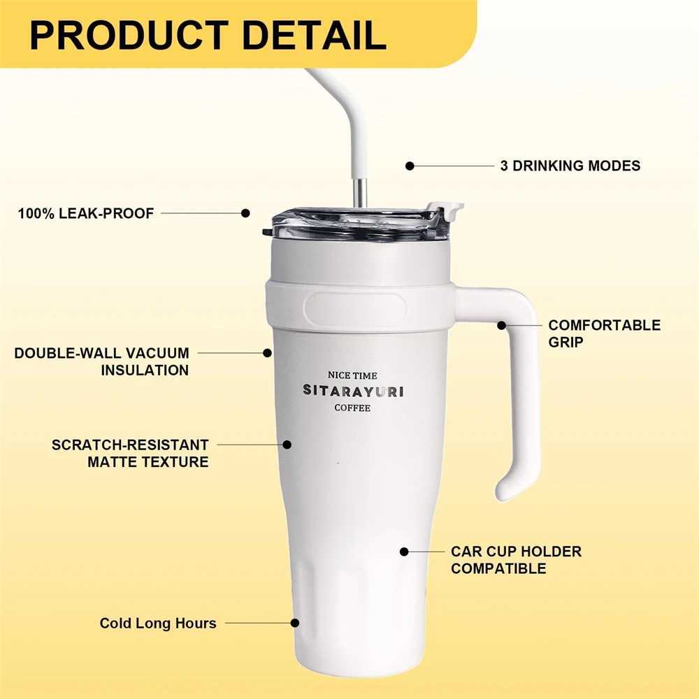 1pc Stainless Steel Ice Tumbler 3855oz Insulated Cup with Handle Straw Keeps Cold for 24 Hrs Car Insulation Cup Coffee Water H251215