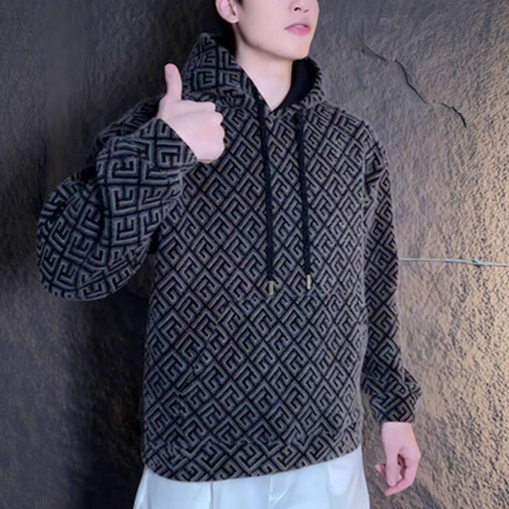 European Style Autumn Winter New Trendy Brand Hooded Sweatshirt Casual American Versatile Fashion Light Luxury Pullover Top Men's Clothing