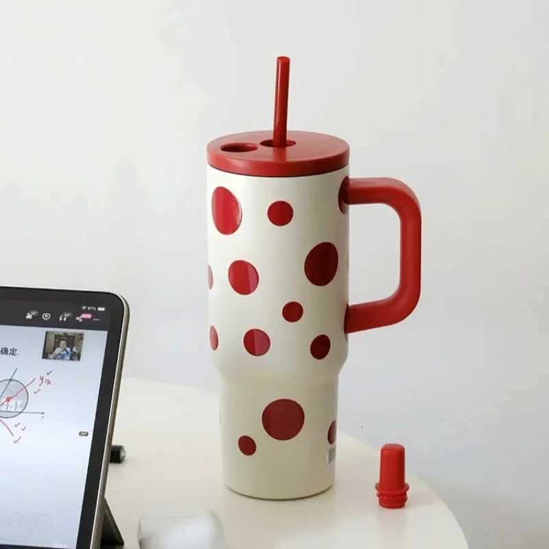 24oz Portability Tumbler with Handle Straw Lid Large Volume Stainless Steel Vacuum Insulated Cup Keep Cold Travel Mug H251215