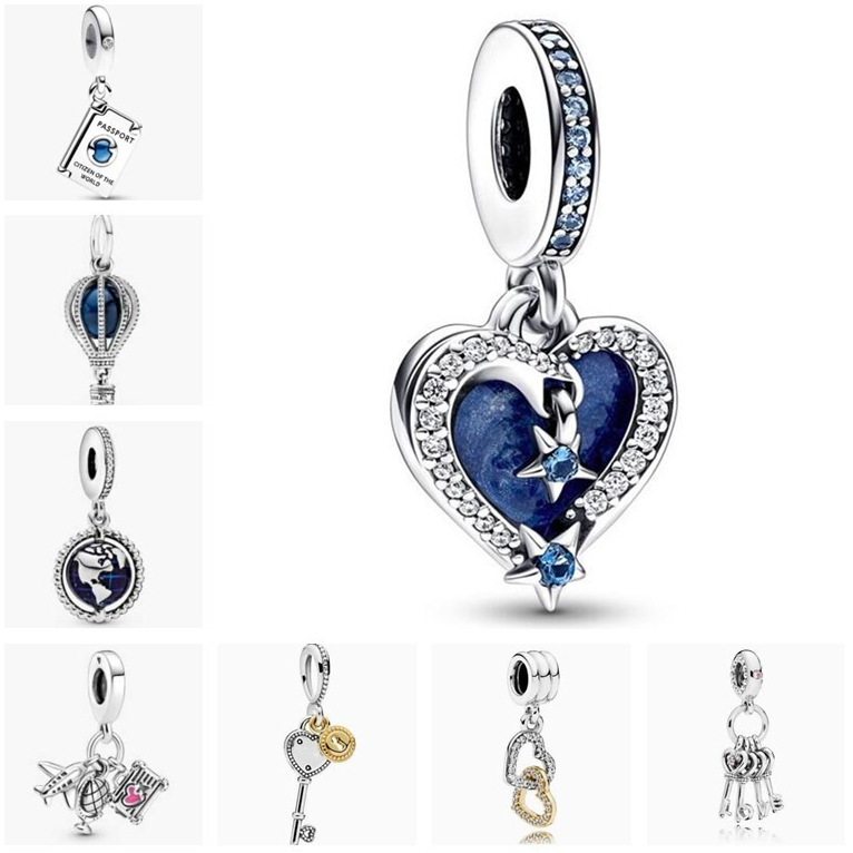 925 silver classic blue heart charms Diy Bracelets Necklaces Accessories Boutique Key hot balloon snowflake Designer Women Jewelry Components charm with diamond