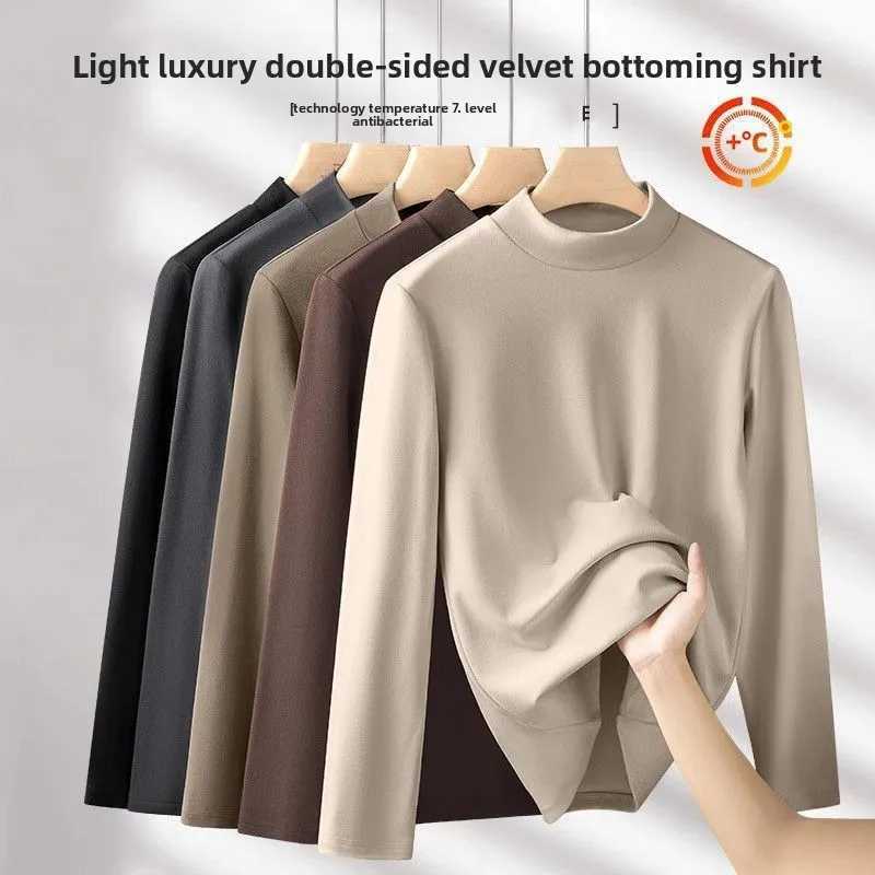 Double-sided Fleece-lined Autumn/winter T-shirt for Men Long-sleeved Half-high-neck Thermal Base Layer Warm Innerwear Top G251215