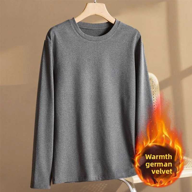 Mens Underwear Mens Thickened and Padded Fleece Long Sleeve Round-Neck Innerwear for Autumn and Winter G251215