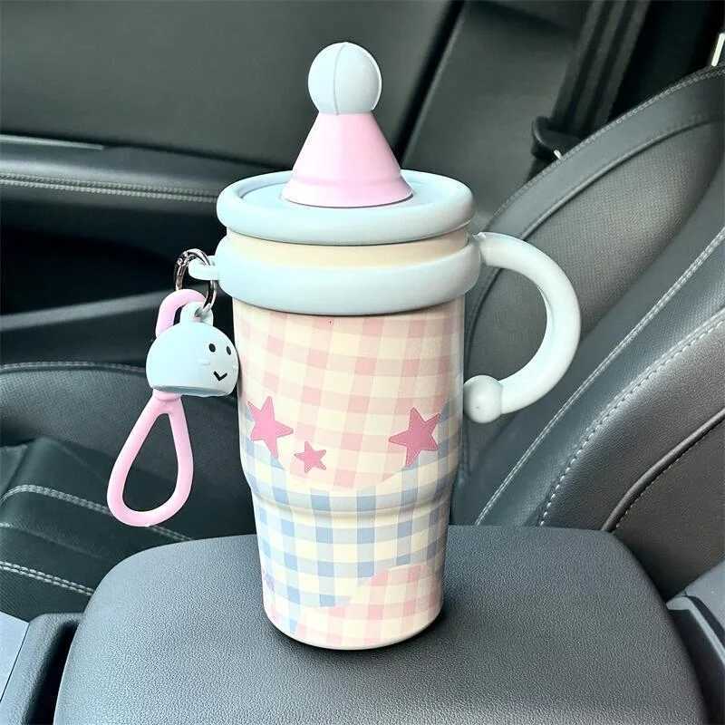 Kawaii Star Thermal Mug Large Insulated Coffee Tumbler Cute Portable Stainless Steel Thermos Bottle With Straw For Car Office H251215