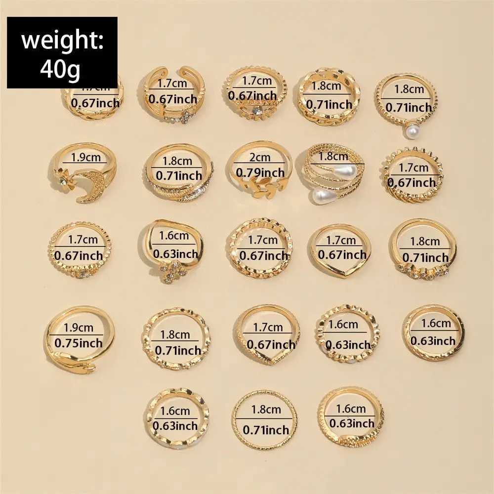 23Pcs/Set Faux Pearl Cross Eye Moon Star Hug Snake Chain-Shaped Metal Multi-Element Rhinestone Ring For Women Birthday Gift M251215
