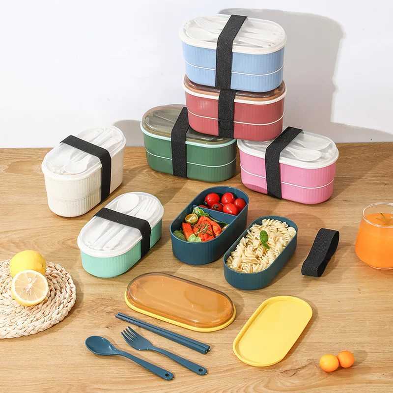 NewHot ssStudent Lunch Box Thicke PP Plastic Material Partition Double Layer Lunch Box Off Lunch Box Can Be Heated H251213