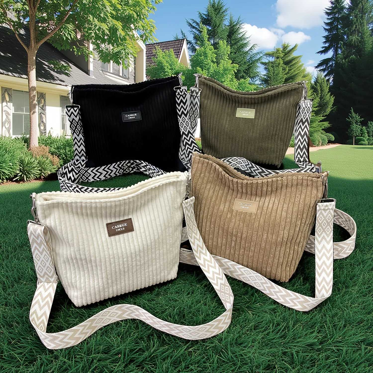 Solid Color Corduroy Messenger Bag Versatile Handbag Women Shoulder Crossbody Bags Casual Chic Bucket Womens Bag Bolsos MujerT251215