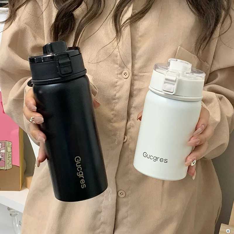 350Ml/550Ml Tumbler Stainless Steel with Straw Vacuum Flask Portable Thermos Mug Travel Thermal Water Bottle Outdoor Gym H251215