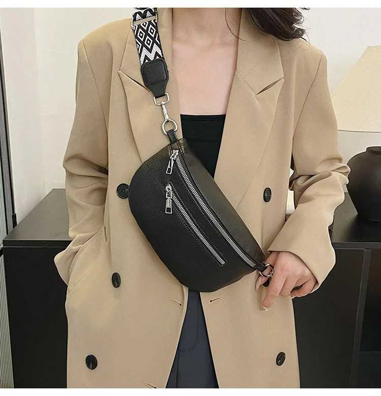 Womens Waist Bag Multi-pocket Street Fanny Pack PU Leather Chest Bag Fashion Wide Strap Crossbody Bag Retro Solid Shoulder BagsT251215