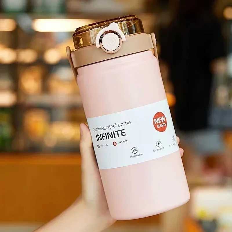Large Capacity 316 Stainless Steel Cold Insulation Cup Cute Beautiful Dual Drink Straw Portable Handle Pot Male and Female H251215
