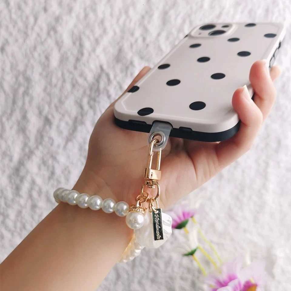 UILZ 2PCS Cute Shell Heart Bow Imitation Pearl Beads Chain Pendant Phone Keychain Imitation Pearl Bag Key Chain M251215