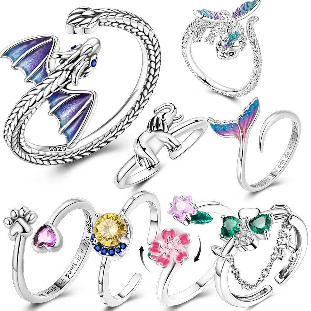 Adjustable Ring 925 Sterling Silver Original Fire Dragon Blossom Flower C r Open Rings For Women Wedding Jewelry Gift M251215