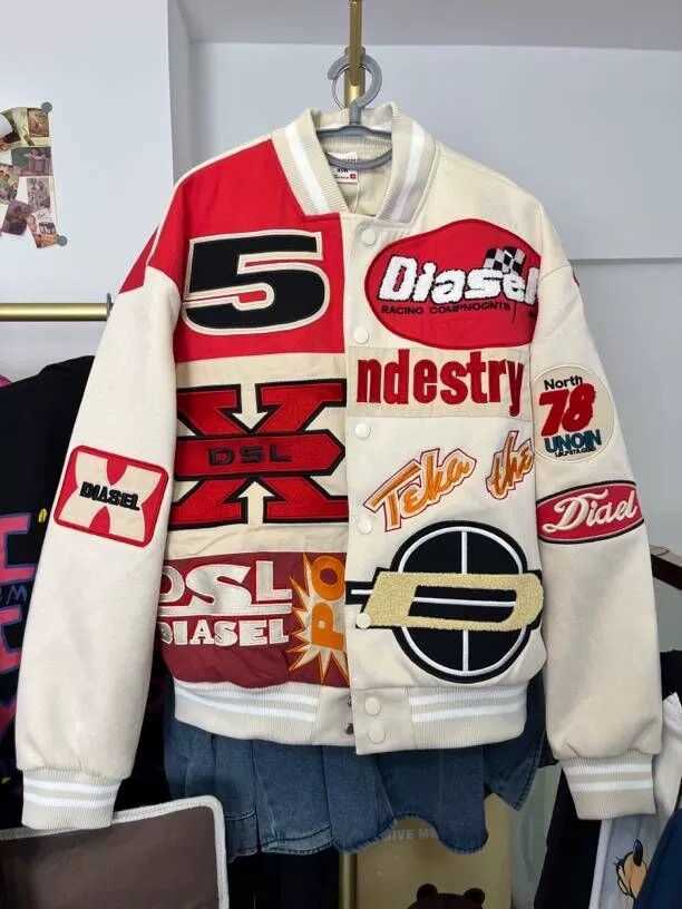 Women's American baseball style jacket for early spring 2026, loose motorcycle style coat.L251215