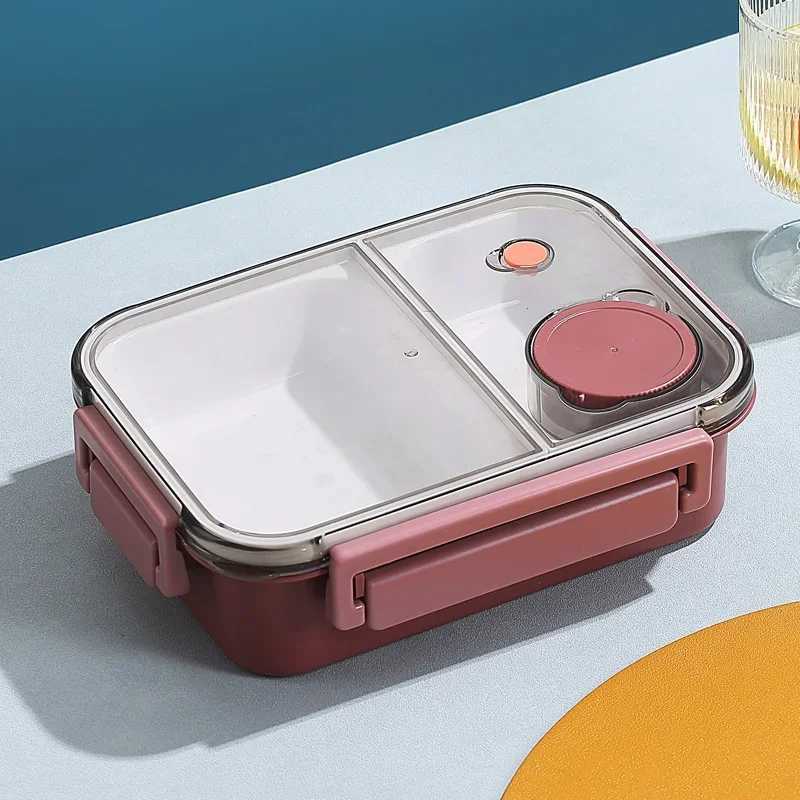 850ml Lunch Box Plastic Portable Microwavable Bento Box with Sauce Box Off School Travel Leakproof Food Storage Container H251213