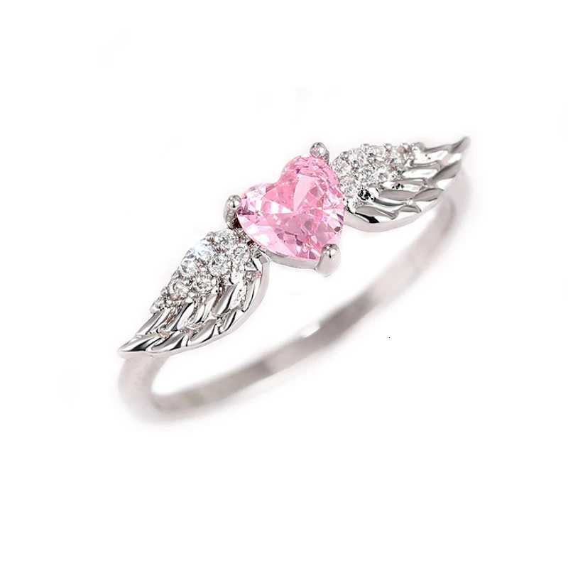 Huitan Chic Angel Wing Ring Female Engagement Jewelry Romantic Heart Pink Zirconia Finger AccESSories Delicate AccESSories M251215