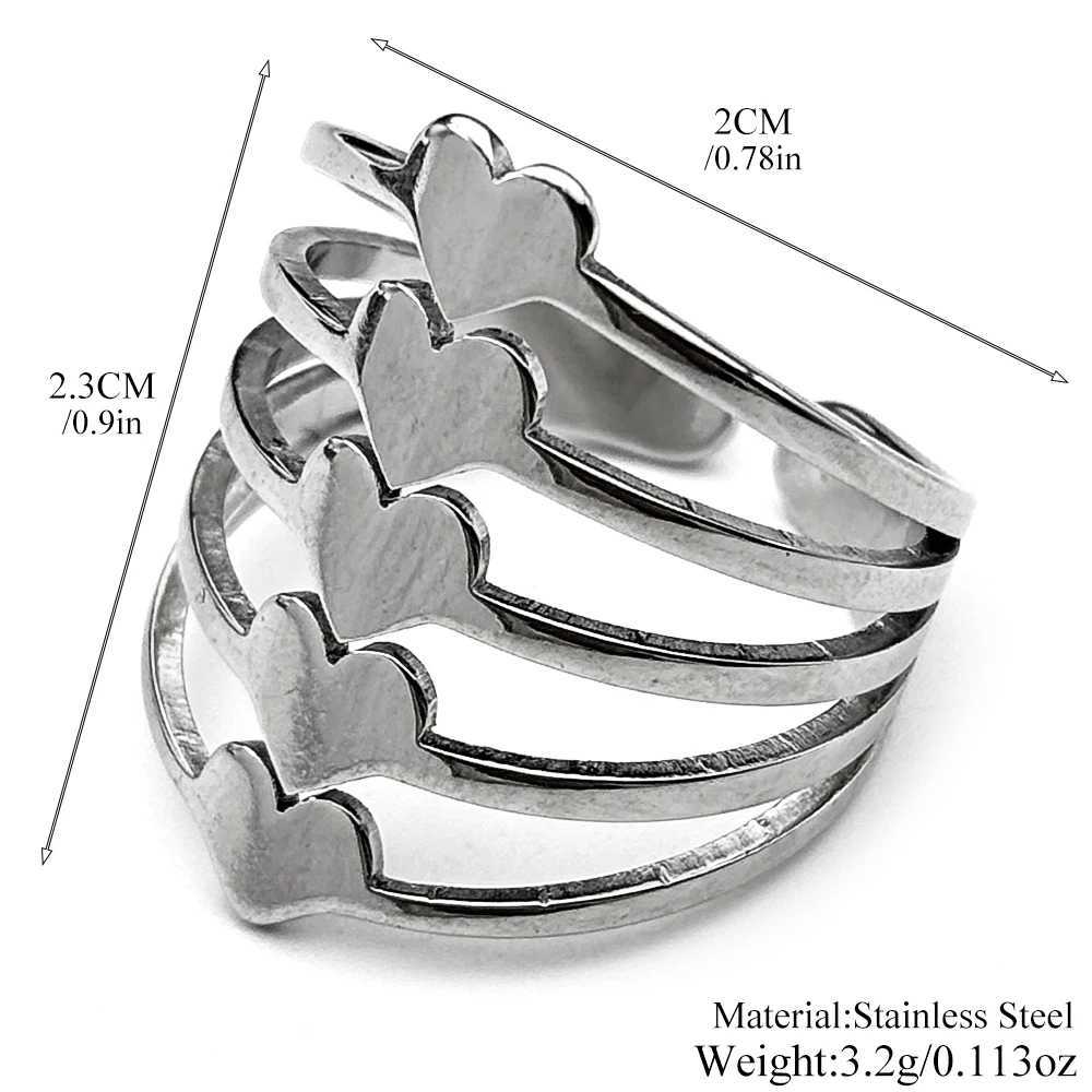 Hiphop Luxury Heart Open Ring For Women Men StainlESS Steel Silver Color Party Fashion Adjustable Finger Jewelry AccESSory M251215