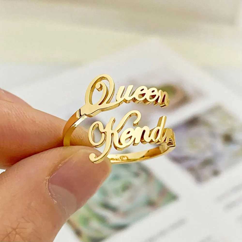 Personalized Adjustable Name Ring for Women Custom 2 Name Gold Stainless Steel Ring Tendy Jewelry Wedding Gift For Her M251215