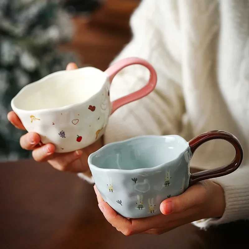 300ml Hand Pinched Irregar Ceramic gs Cute Bear Rabbit Coffee Cups Milk Cup for Kids Breakfast Oatmeal Cup Festival gift H251215