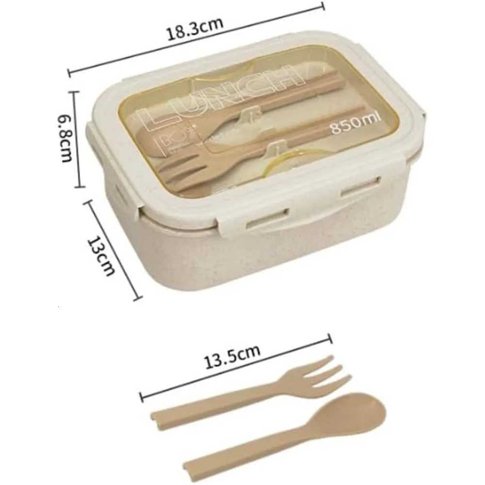 850ml Bento Lunch Box for Adts with Cutlery Set Leak-Proof Cpartments for Off Picnic Travel Portable Snack Box Beige H251213