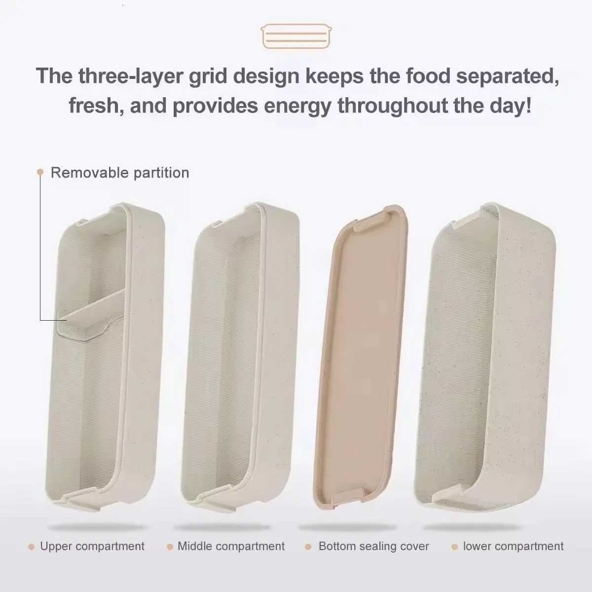 3-In-1 Cpartment Wheat Straw Bento Box Reusable Tableware Lunch Containers Meal and Snack Food Containers Portable Lunch Box H251213