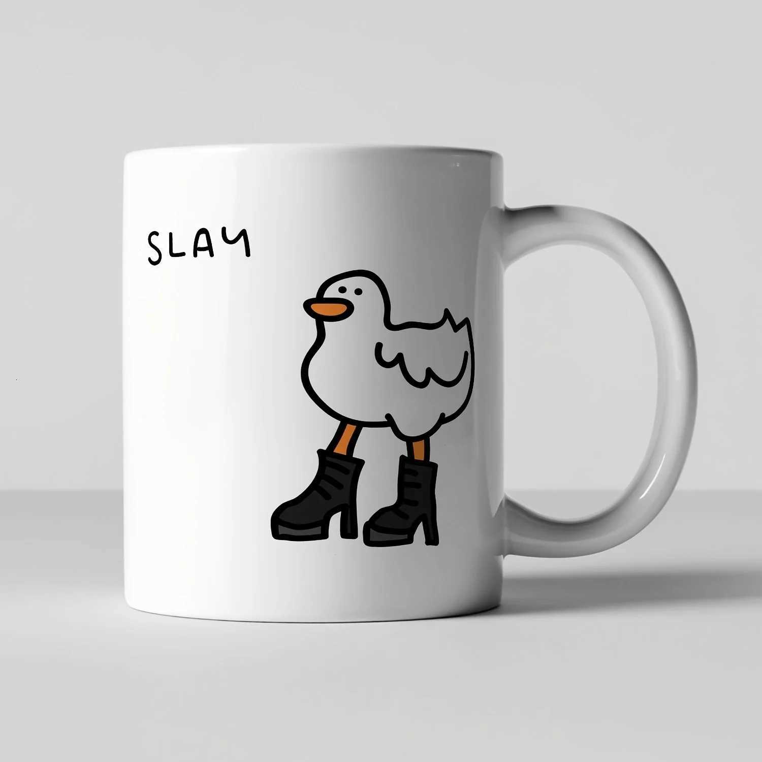 1pc Ceramic g with Funny Duck Design - SLAY Trendy White Cup with Black Boots w Beak Perfect for Coffee Tea or Wat H251215