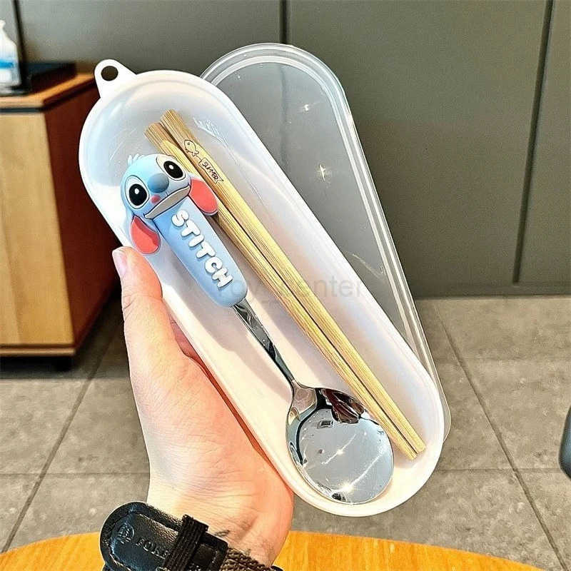Disney Stitch cute sweet kawaii creative good value anime peripheral student portable cartoon cutlery set spoon fork chopsticks gift H251215