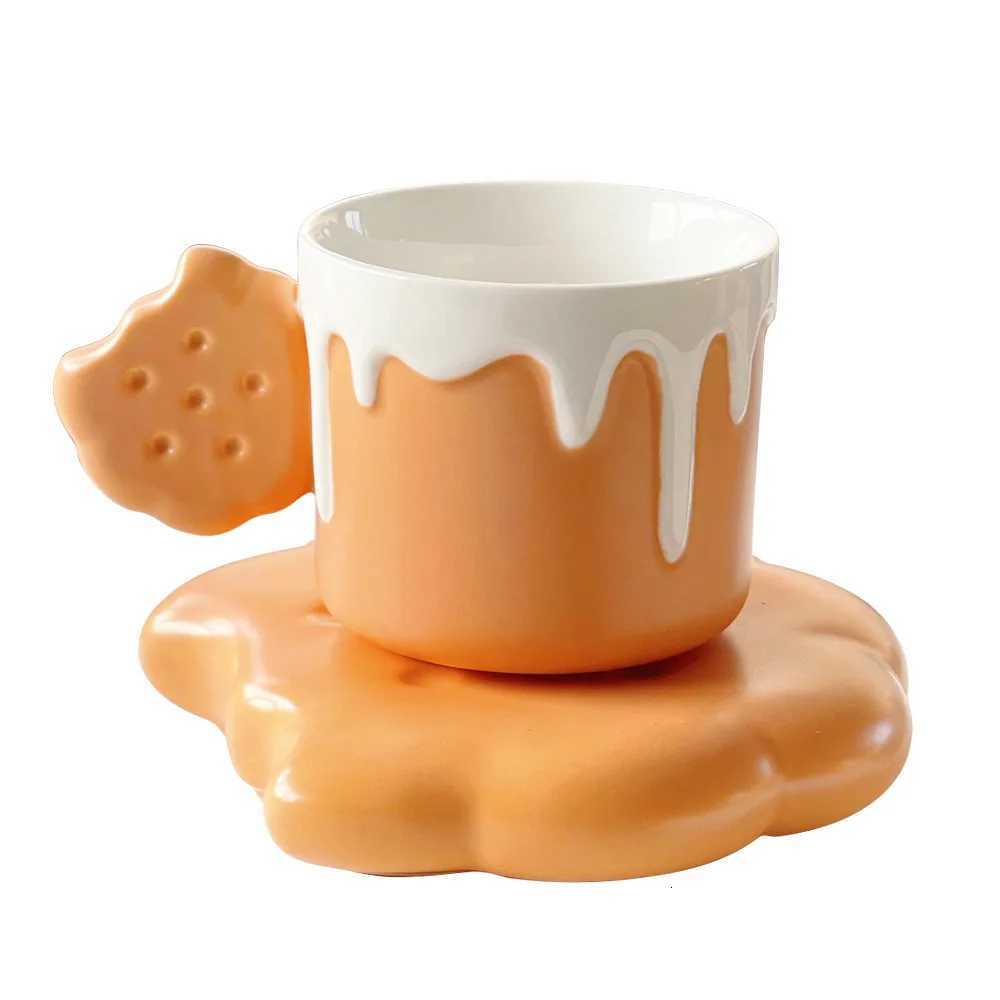 240ml Creative Biscuit g Dish Irregar Shape Ceramic Cup High Beauty Lovely Breakfast Milk Cup Fem Household Coffee Cup H251215