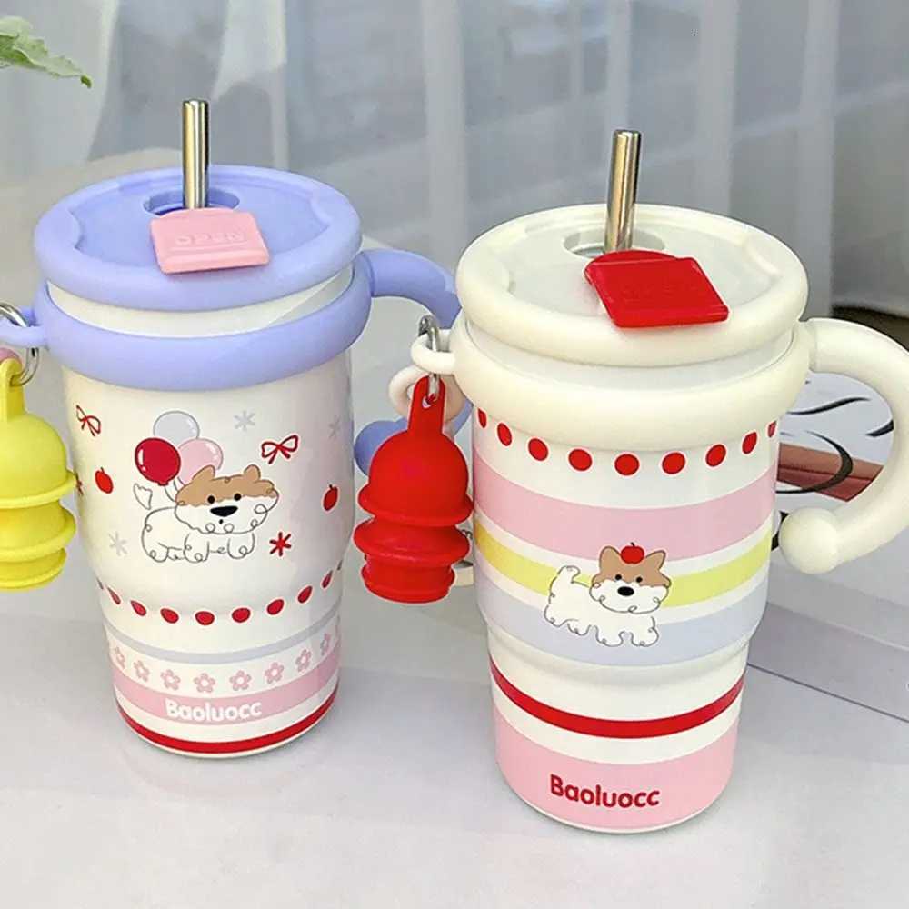 600ml Thermal Water Bottle Creative Cute Drinking Straw Cup Large Capacity Portable Cartoon Vacuum Flask for Student Children H251215