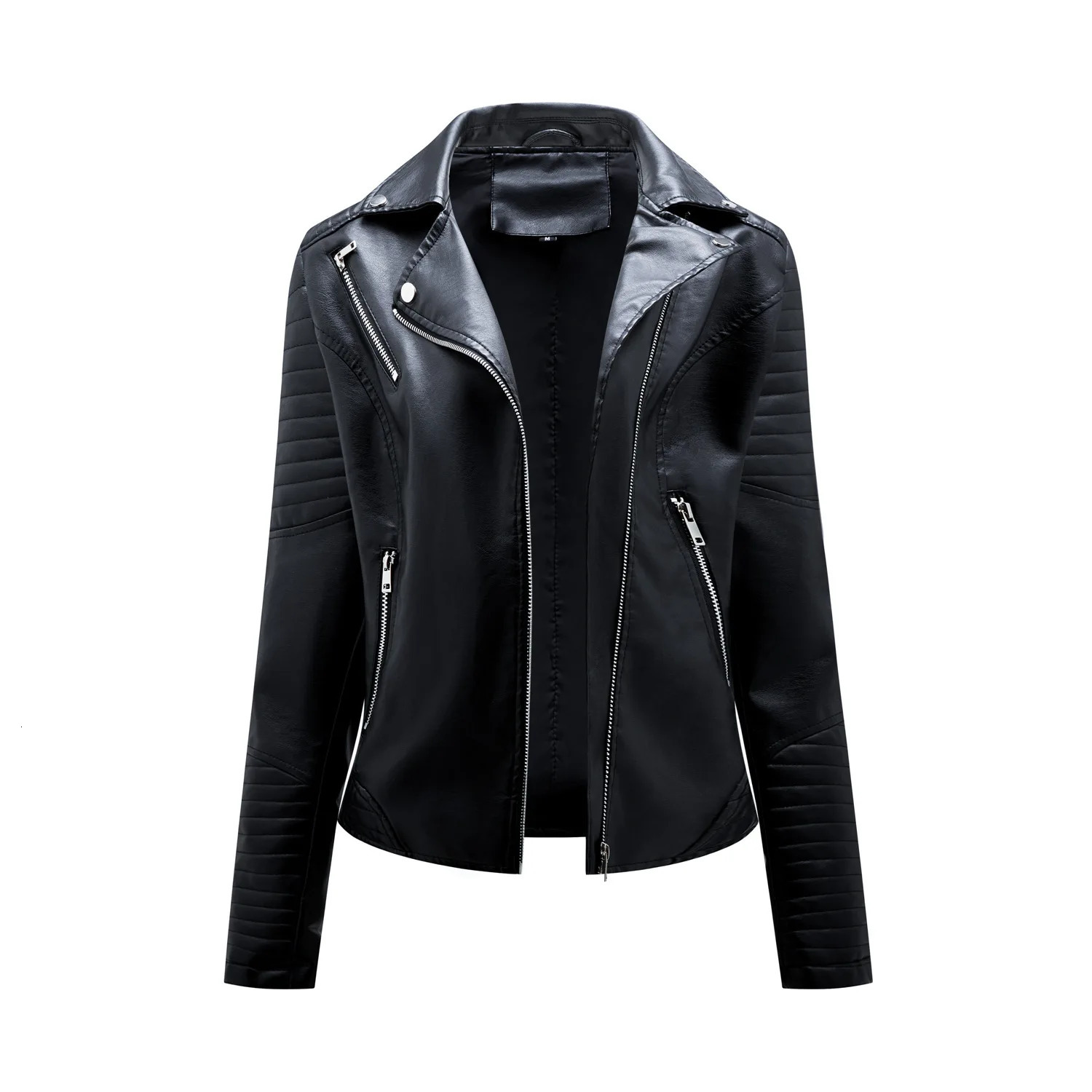 Womens Short Leather Jacket Slim Fit Flip Collar Motorcycle Suit Oblique Zipper Jackets Spring and Autumn Clothes 2024 251205