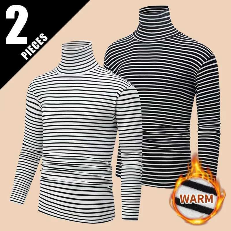 1/2pcs Mens Autumn And Winter Brushed Thick Striped Long Sleeved Top T-shirt Comfortable And Warm Sports And Leisure Base Shirt G251215