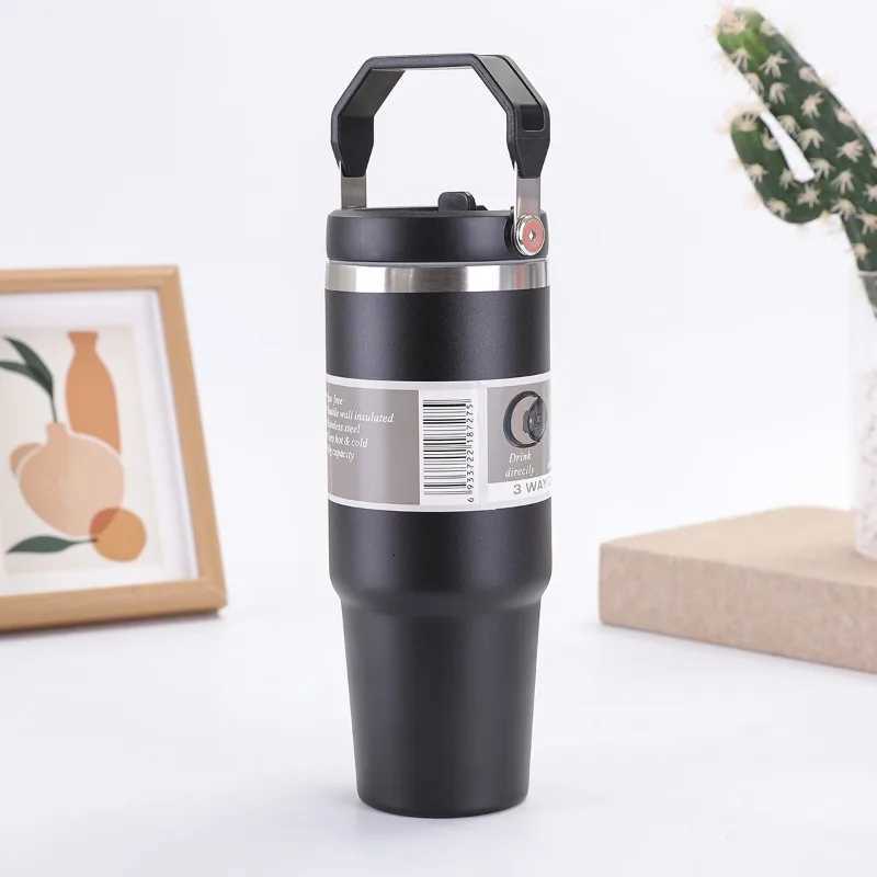 30oz Large Capacity Portable Car Cup Stainless Steel Thermos Cup with Straw Handle Travel Sports Water Bottle Vacuum Flask H251215