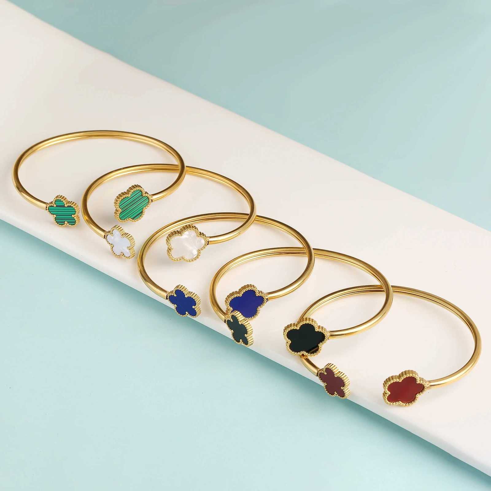 INS Hot Sale Stainless Steel Laser Five Flower Opening Ladies Bangle Classic For Woman Girl C r Jewelry Party Gift M251220