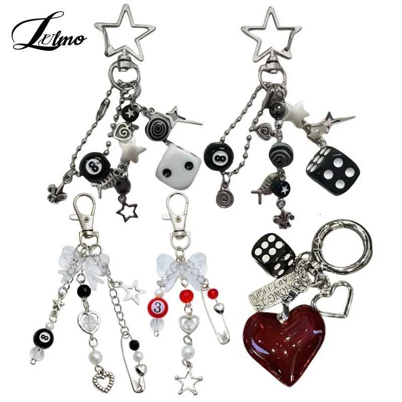 Handmade Cluttered Rockstar Gf Edgy Black White Dice Keychains Grunge Deftones Beaded Jewelry Bag Pendant Emo Y2k M251215