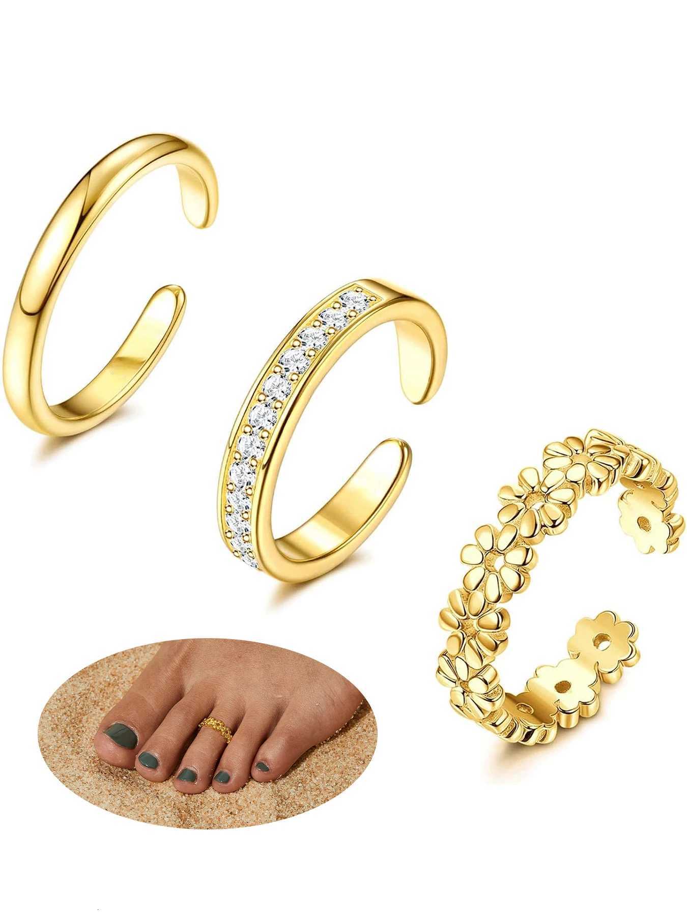 3pcs Fashionable Luxurious Open Adjustable Zircon Foot Ring Womens Beach Vacation Foot Joint Ring Toe Ring Set Jewelry M251215