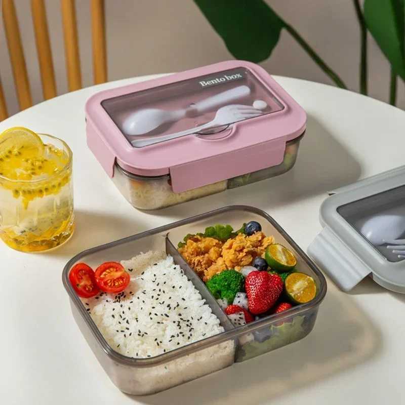 Lunch Box with Tableware for Off Workers Square Divided Microwave Oven Bento Box Leakproof Food Container for Picnic Camping H251213
