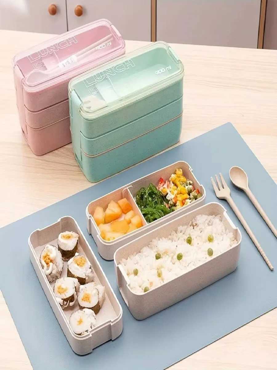 Kitchen 750ml Microwave Lunch Box Wheat Straw Dinnerware Food Storage Container Children Kids School Off Portable Bento Box H251213