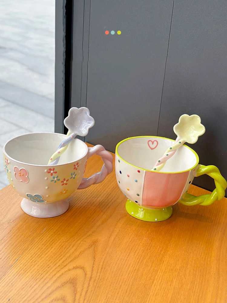 400ml Cartoon Ceramic g Hand Painted Large Capacity Breakfast Cereal Cup Cute Couple Birthday Gift High Beauty Milk Cup H251215