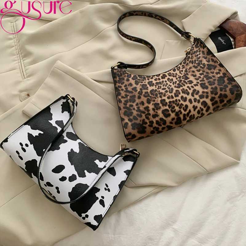 Gusure Fashion Leopard Pattern Shoulder Women Bag Hand Bag Personality Wild Pu Leather Designer Purses and HandbagsT251215