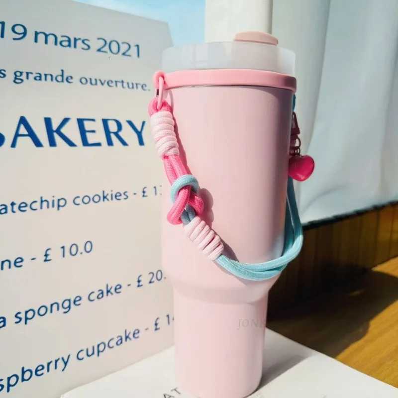 Pink Woven Portable Water Cup Hand-held For 6-10cm Cup Mouth Tumbler Lanyard Cup Sleeve for Stanley Thermo Accessory H251215