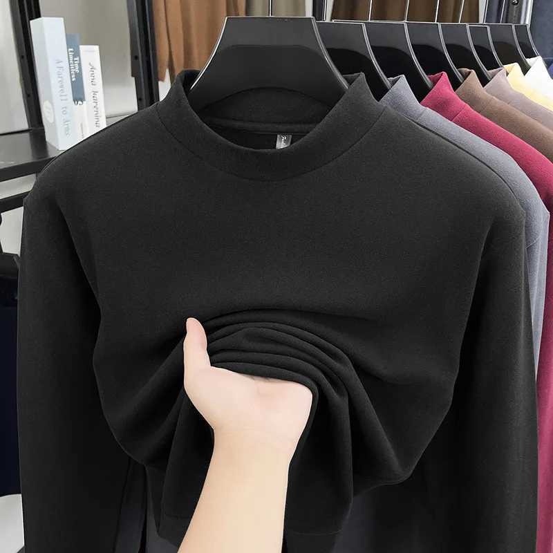 Men Velvet Warm Tops Thermal Underwear Tops Half-high Collar Long-sleeved Bottoming Shirt Fleece Pullover Autumn Elasticity Tee G251215