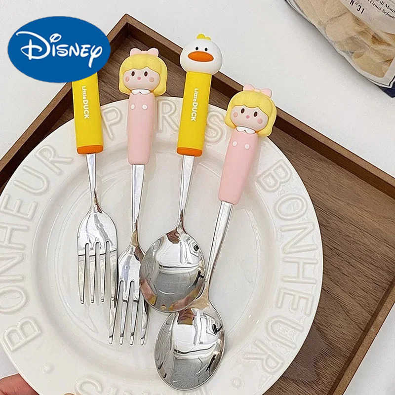 Disney Cute Cartoon Girls Spoon Fork Set Kids Tableware 304 Stainless Steel Cutlery Set with Silicone Handle Childrens Tableware H251215