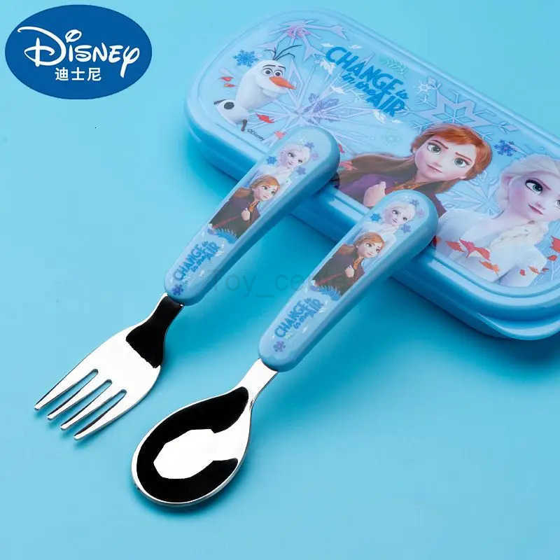 Disney Elsa Anna Cartoon Cute Creative Kawaii High Value Portable Thick and Durable Student Peripherals Tableware Fork and Spoon Set H251215