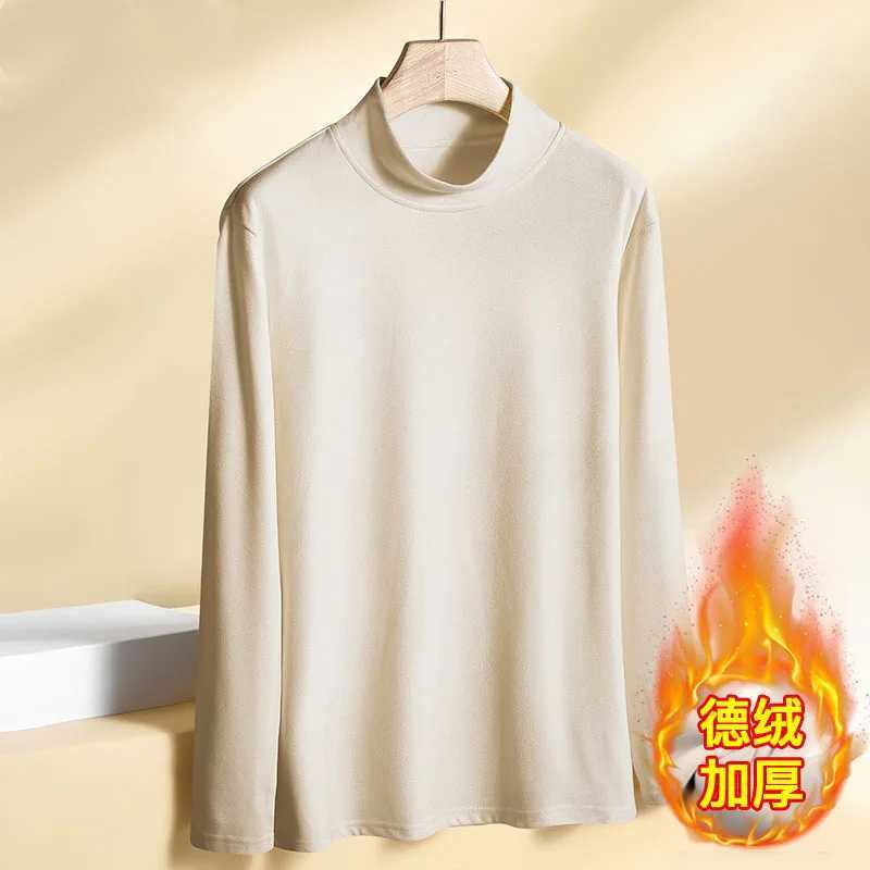 Autumn Winter Mens High Quality Half Turtleneck Velvet Top Long Sleeve Solid Color Shirt Men Clothing Velvet Thermal Underwer G251215