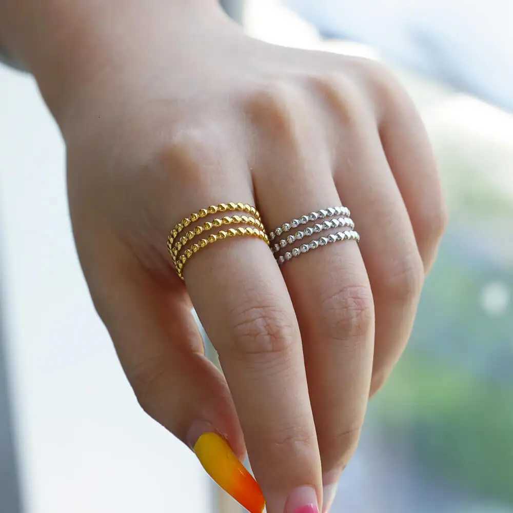 Stainless Steel Beads Design Rings For Women Gold Color Opening Ring Wedding Aesthetic Accessories Party Jewelry Gift BFF anillo M251215