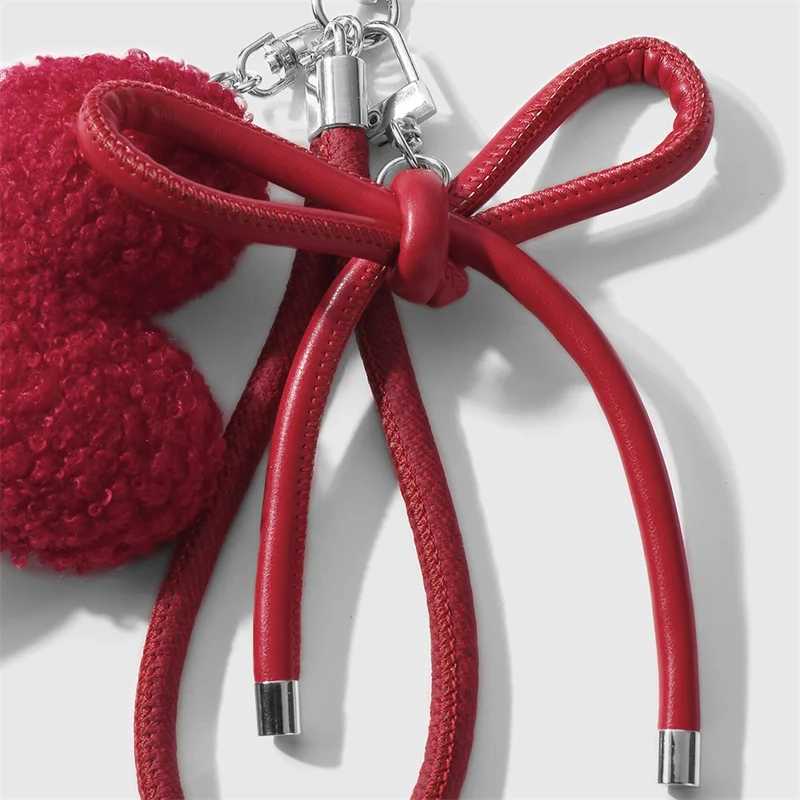 Sweet Plush Love Heart Bag Charm Keychain Keyring Pendant with Wrist Lanyard Coin Purse Backpack Car Key Decoration M251215