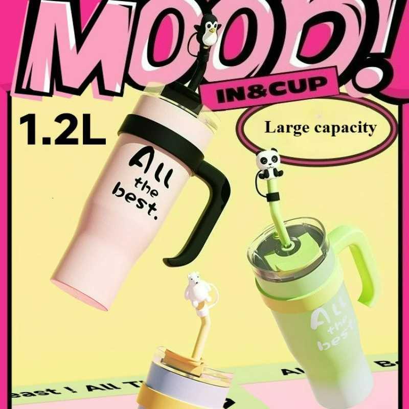 1200ml Large-capacity Insulated Cup Stainless Steel Double-layer Mug Straw American Coffee Cup Travel Water Cup with Handle H251215