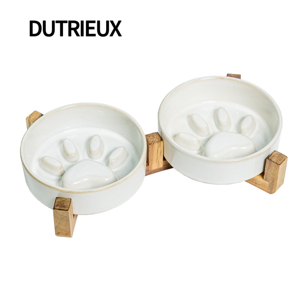 K3392 Japanese-style handmade ceramic pet slow feeder bowl, anti-spill cat and dog bowl.